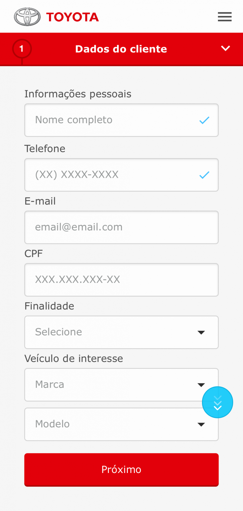 Aplicativo de avaliação veicular Toyota