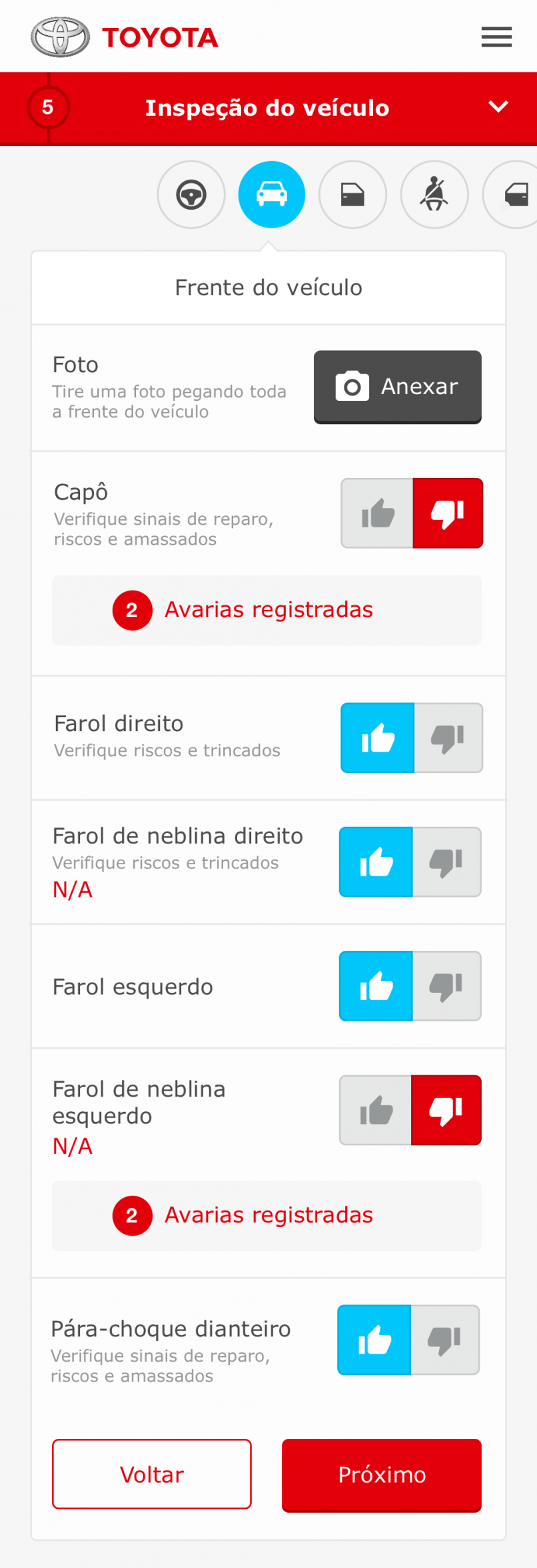 Aplicativo de avaliação veicular Toyota